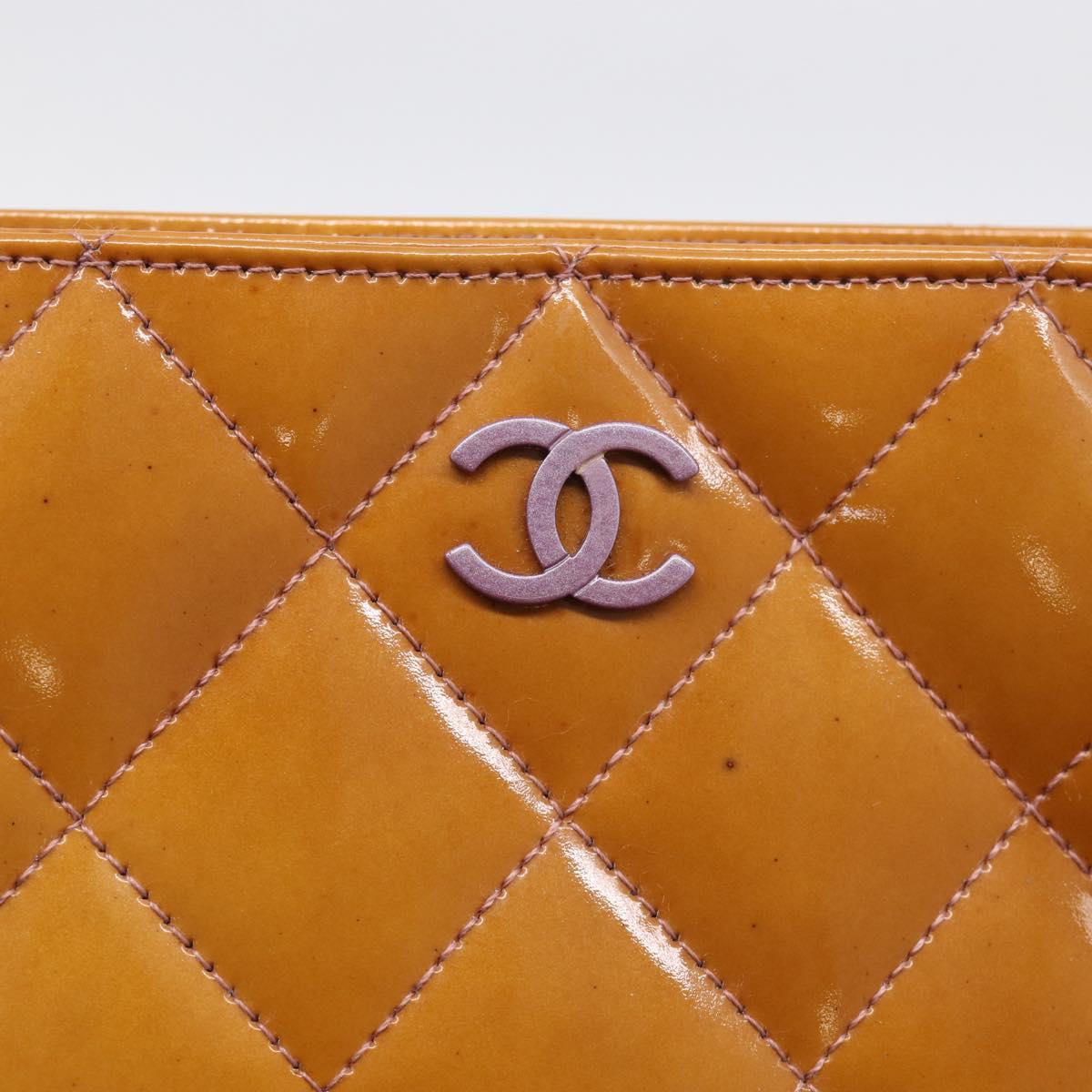CHANEL Matelasse Chain Hand Bag Patent leather Beige Purple CC Auth 211338A