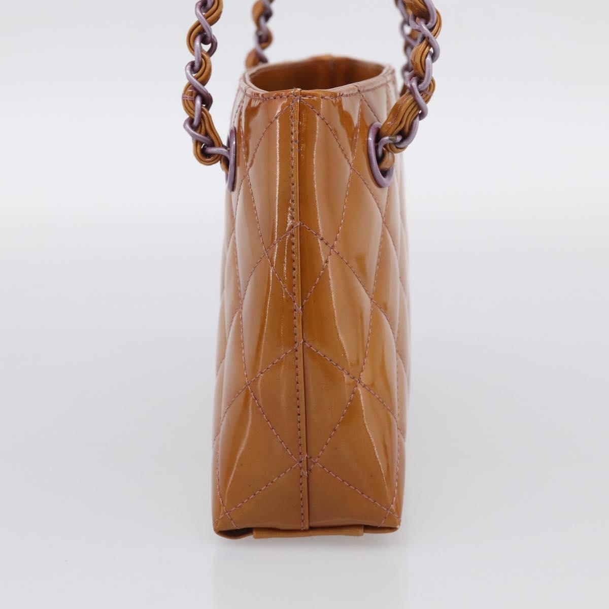 CHANEL Matelasse Chain Hand Bag Patent leather Beige Purple CC Auth 211338A