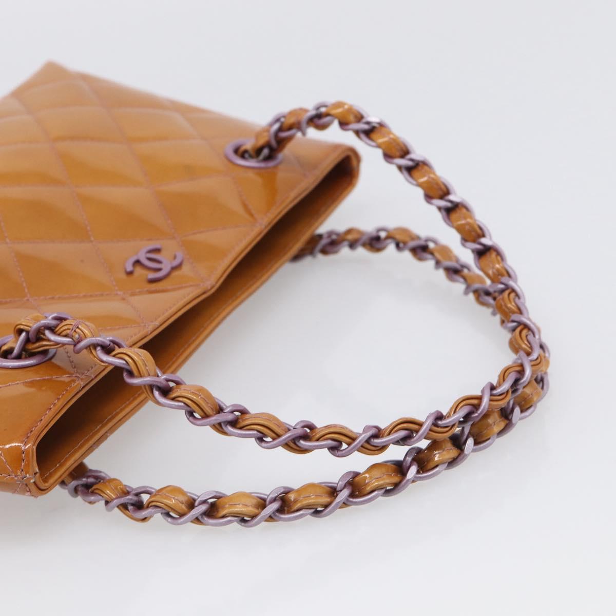 CHANEL Matelasse Chain Hand Bag Patent leather Beige Purple CC Auth 211338A
