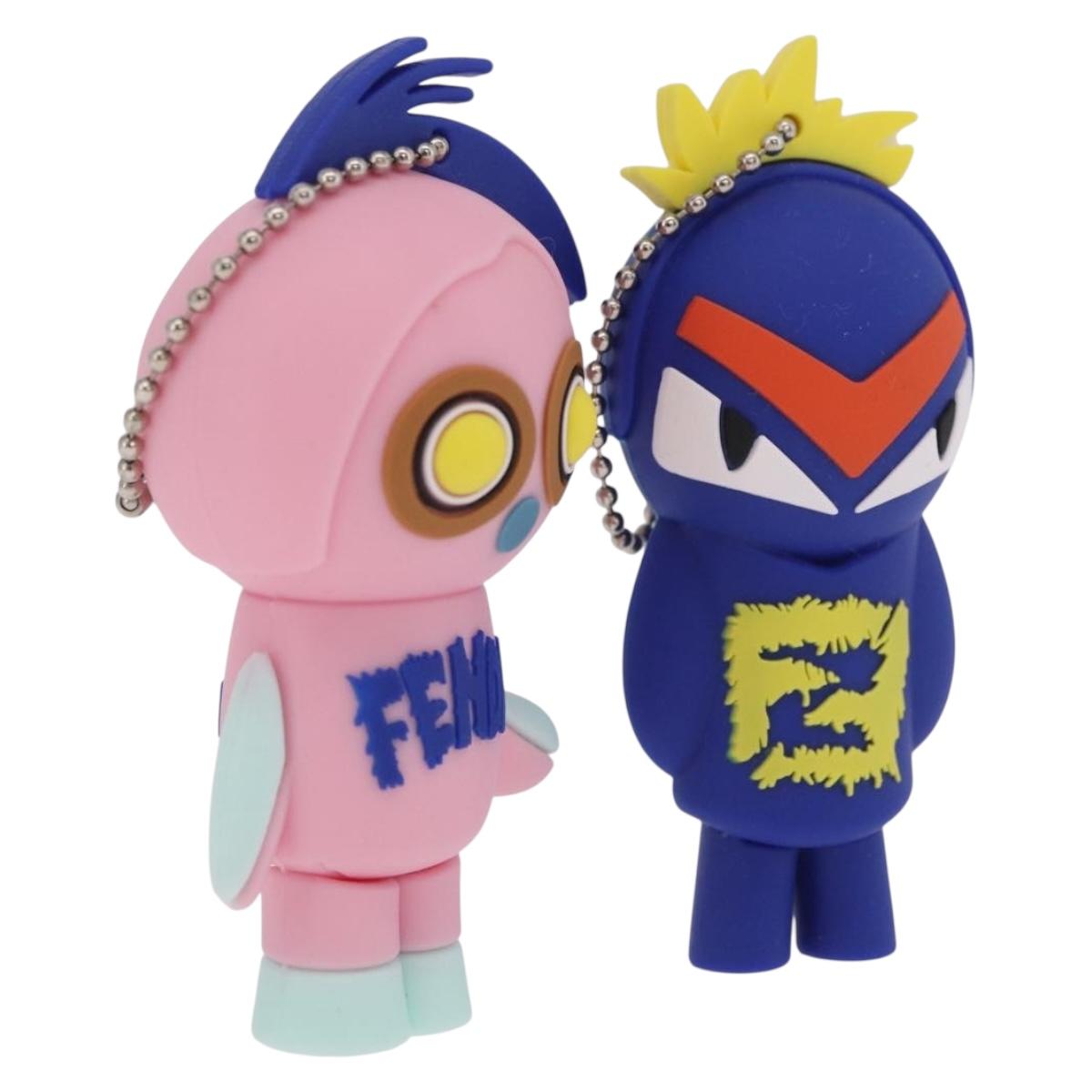 FENDI USB Key Holder Rubber 2 Set Blue Pink Auth 211342M