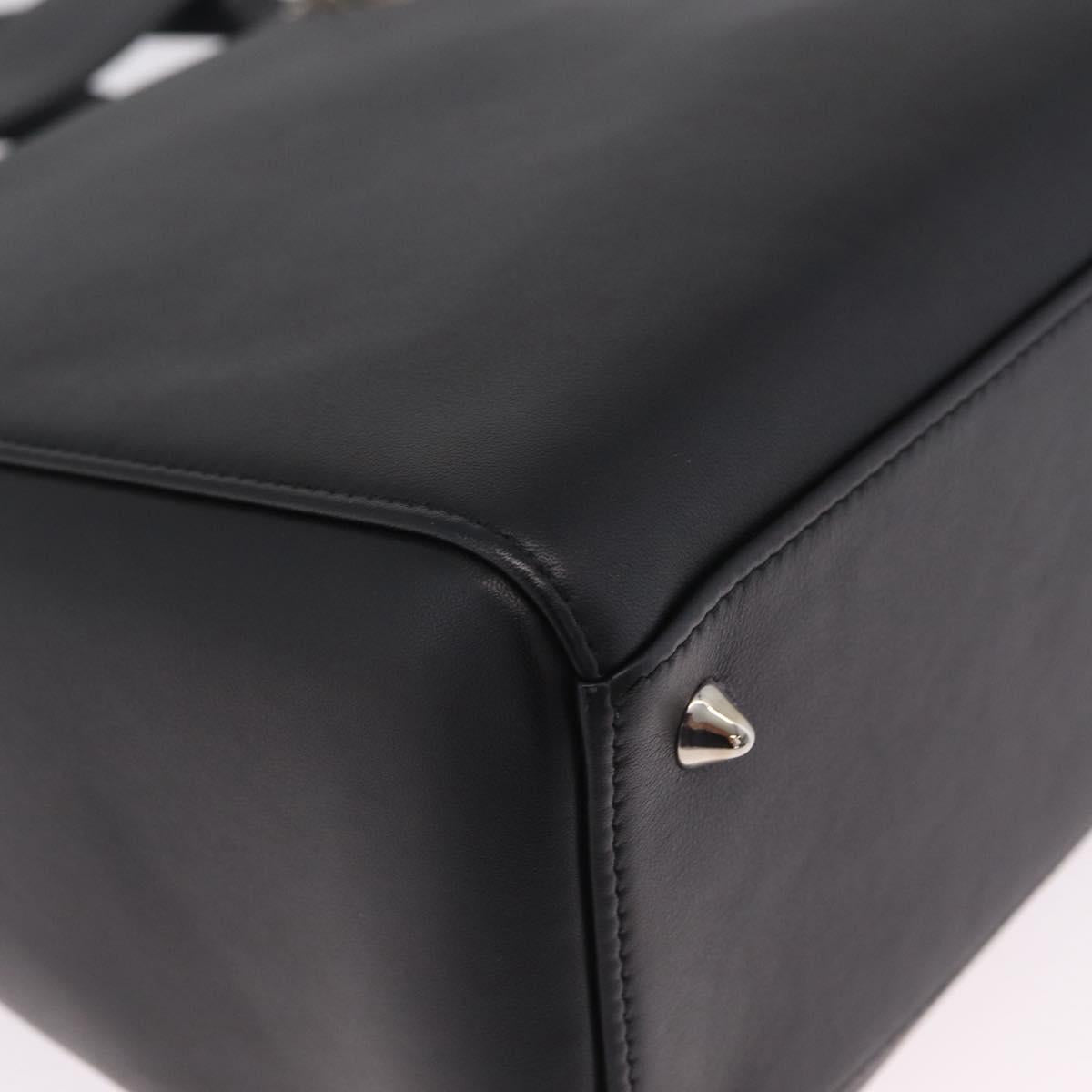 Christian Dior Lady Dior Hand Bag Leather 2way Black Silver Auth 211343SAM