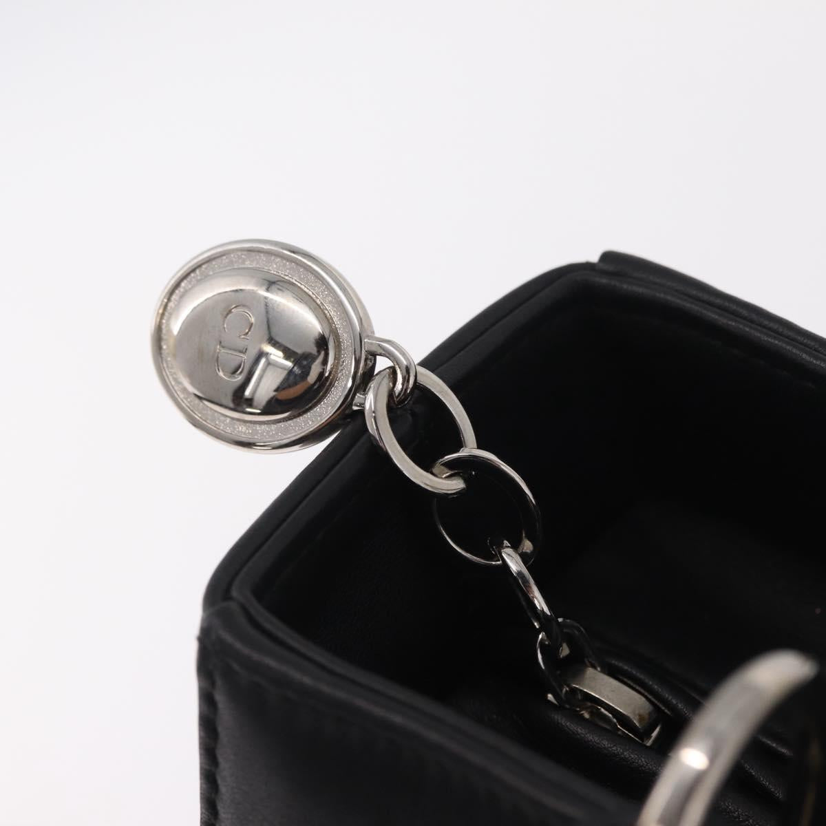 Christian Dior Lady Dior Hand Bag Leather 2way Black Silver Auth 211343SAM