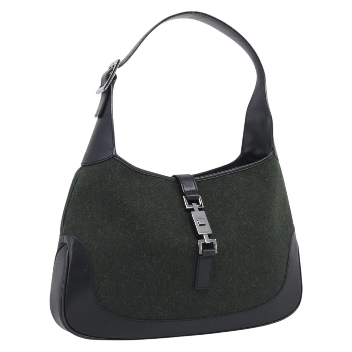 GUCCI Jackie Shoulder Bag Wool Khaki Silver 001 3306 Auth 211370V