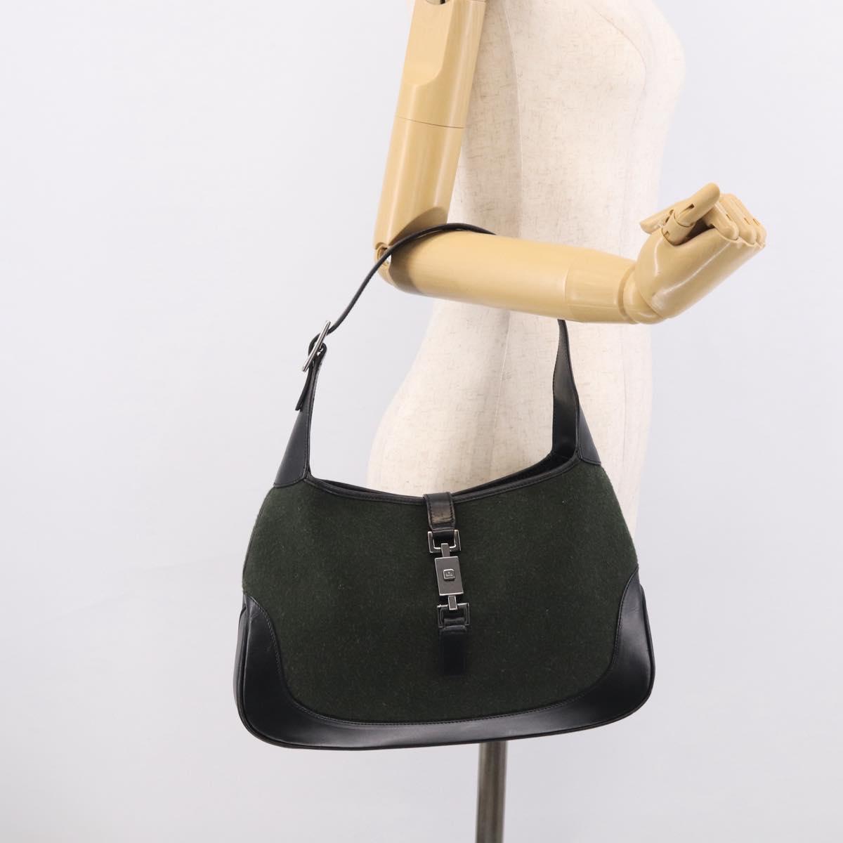 GUCCI Jackie Shoulder Bag Wool Khaki Silver 001 3306 Auth 211370V