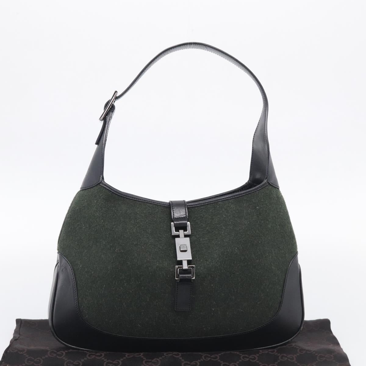 GUCCI Jackie Shoulder Bag Wool Khaki Silver 001 3306 Auth 211370V