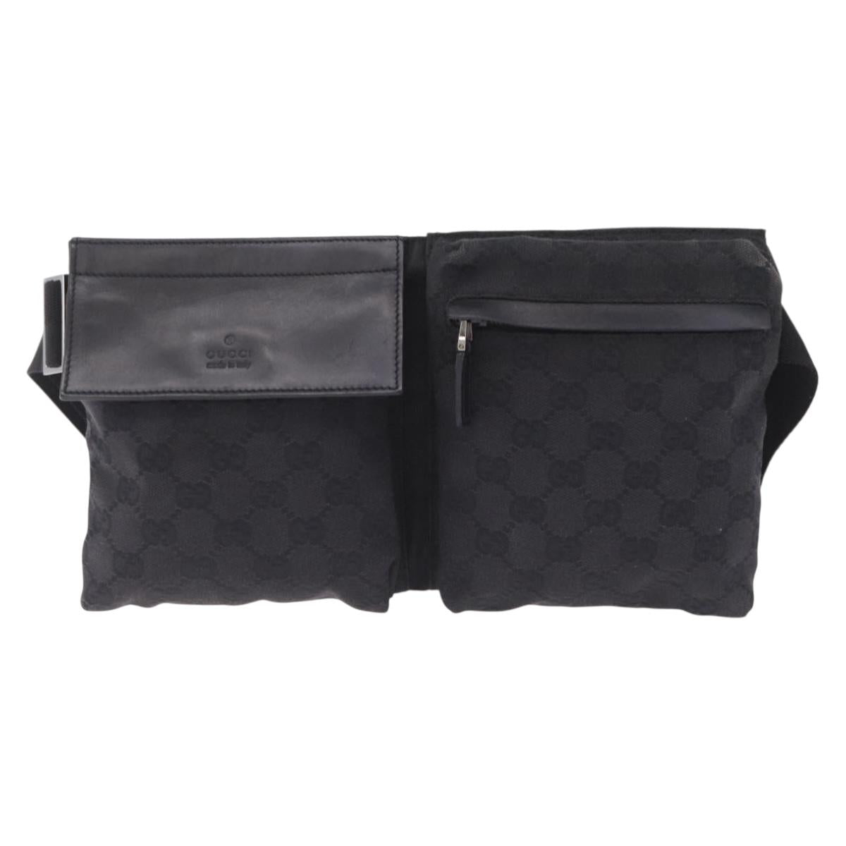 GUCCI GG Canvas Waist Bag Black Silver 28566 Auth 211373V