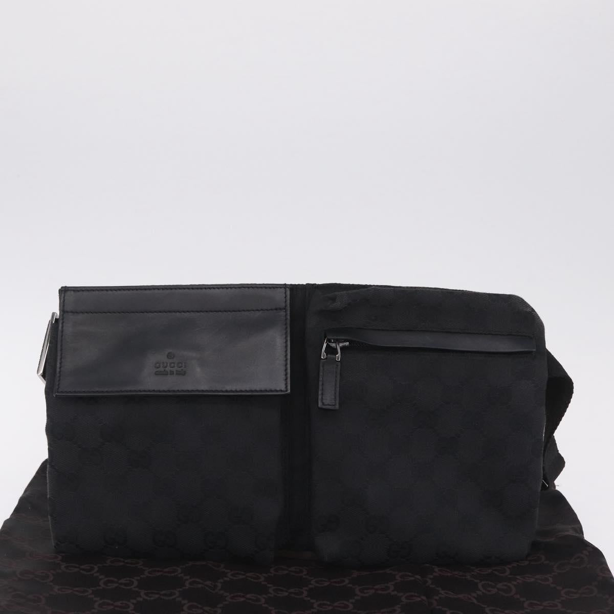 GUCCI GG Canvas Waist Bag Black Silver 28566 Auth 211373V