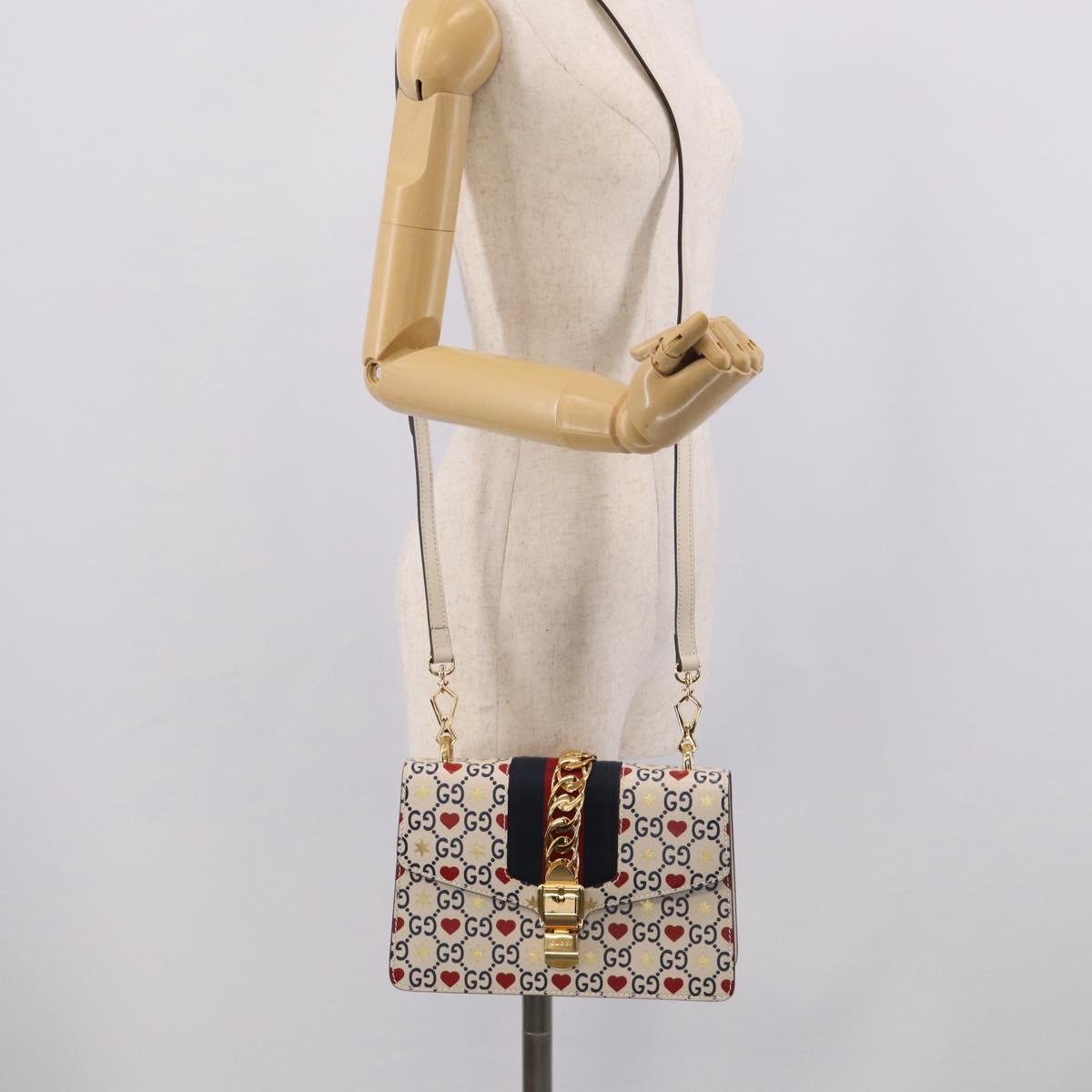 GUCCI Sylvi Small Shoulder Bag Leather 2way Ivory Gold 524405 Auth 211386M
