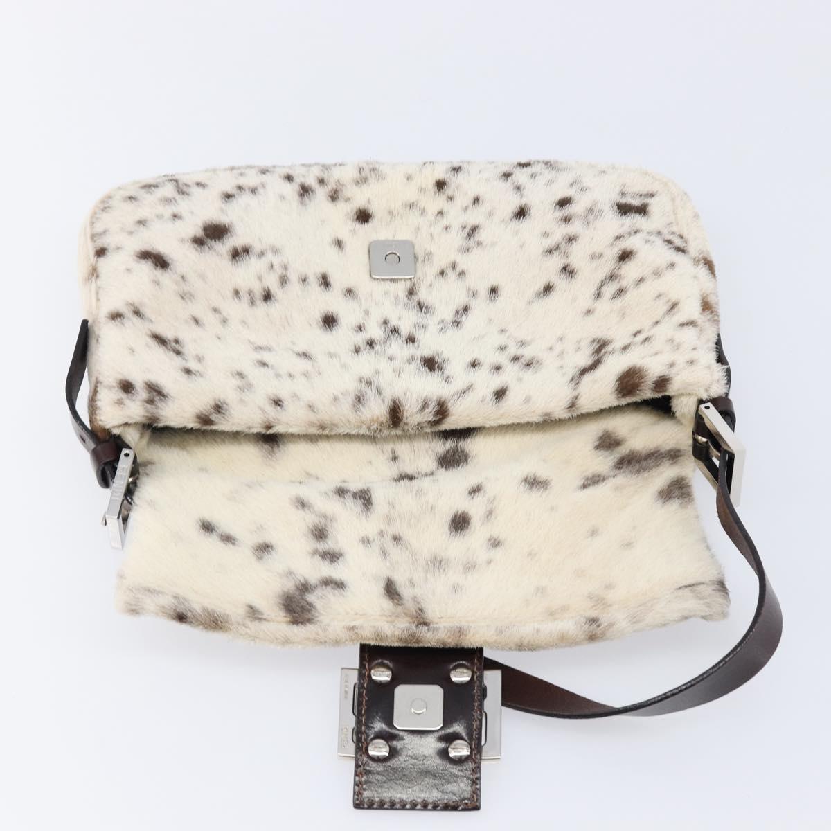 FENDI Mamma Baguette Shoulder Bag Harako leather Ivory Silver Auth 211390SAM