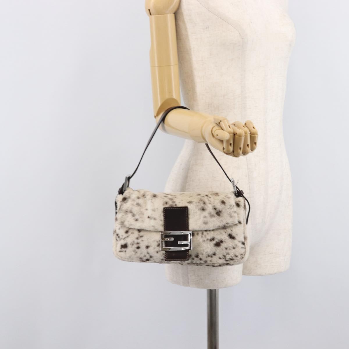 FENDI Mamma Baguette Shoulder Bag Harako leather Ivory Silver Auth 211390SAM