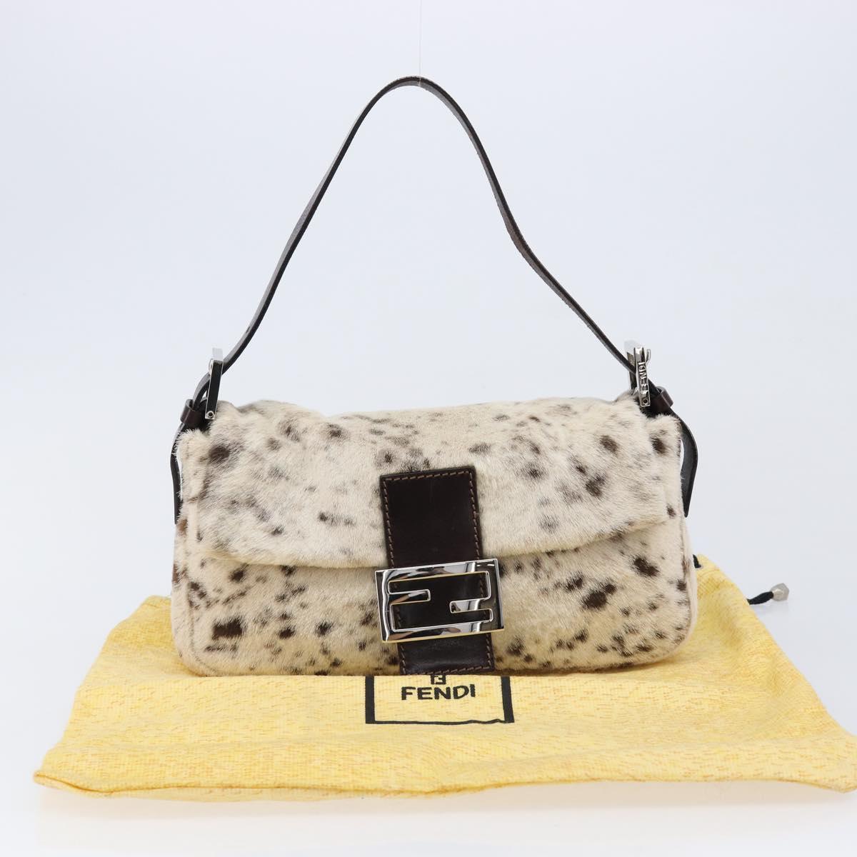 FENDI Mamma Baguette Shoulder Bag Harako leather Ivory Silver Auth 211390SAM