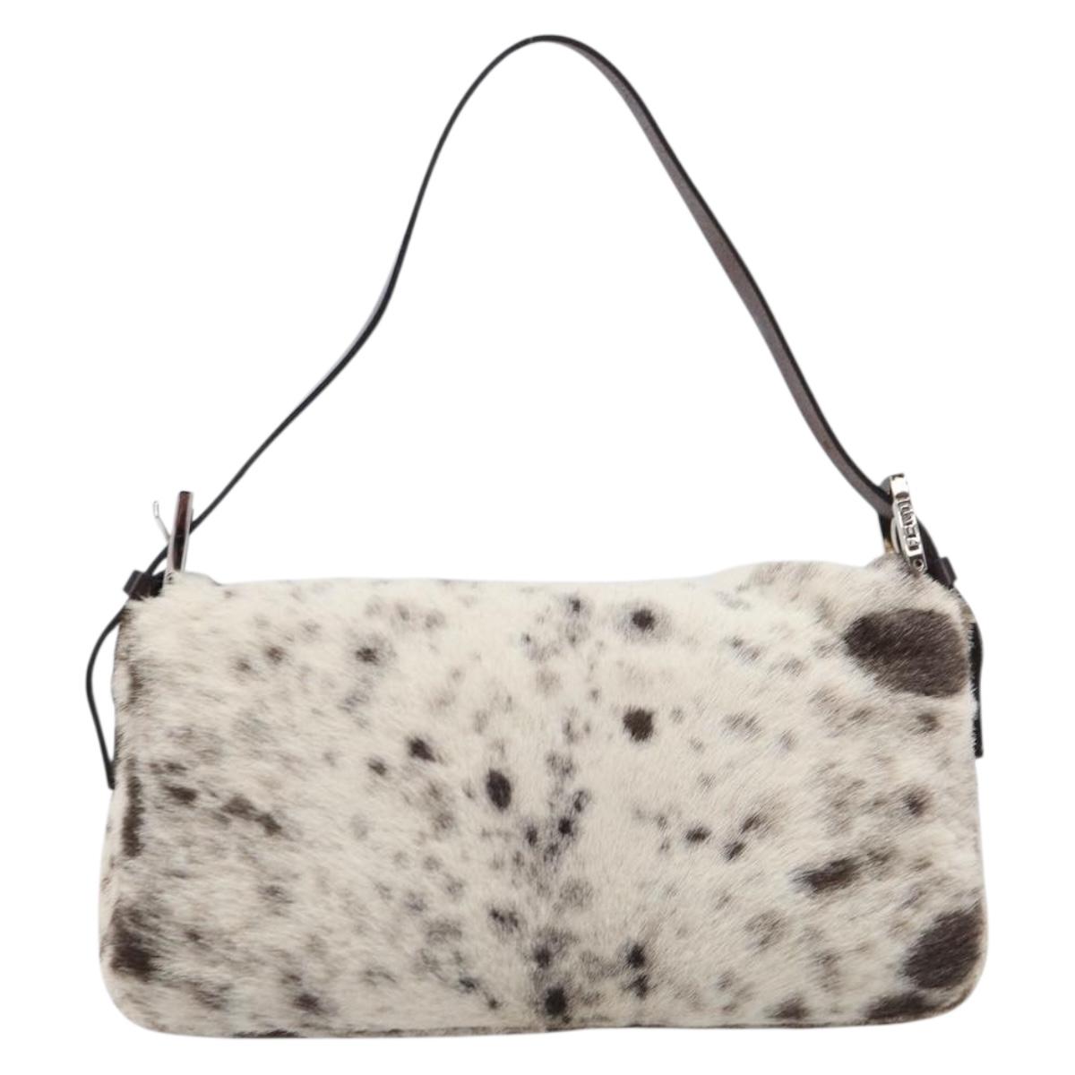 FENDI Mamma Baguette Shoulder Bag Harako leather Ivory Silver Auth 211390SAM