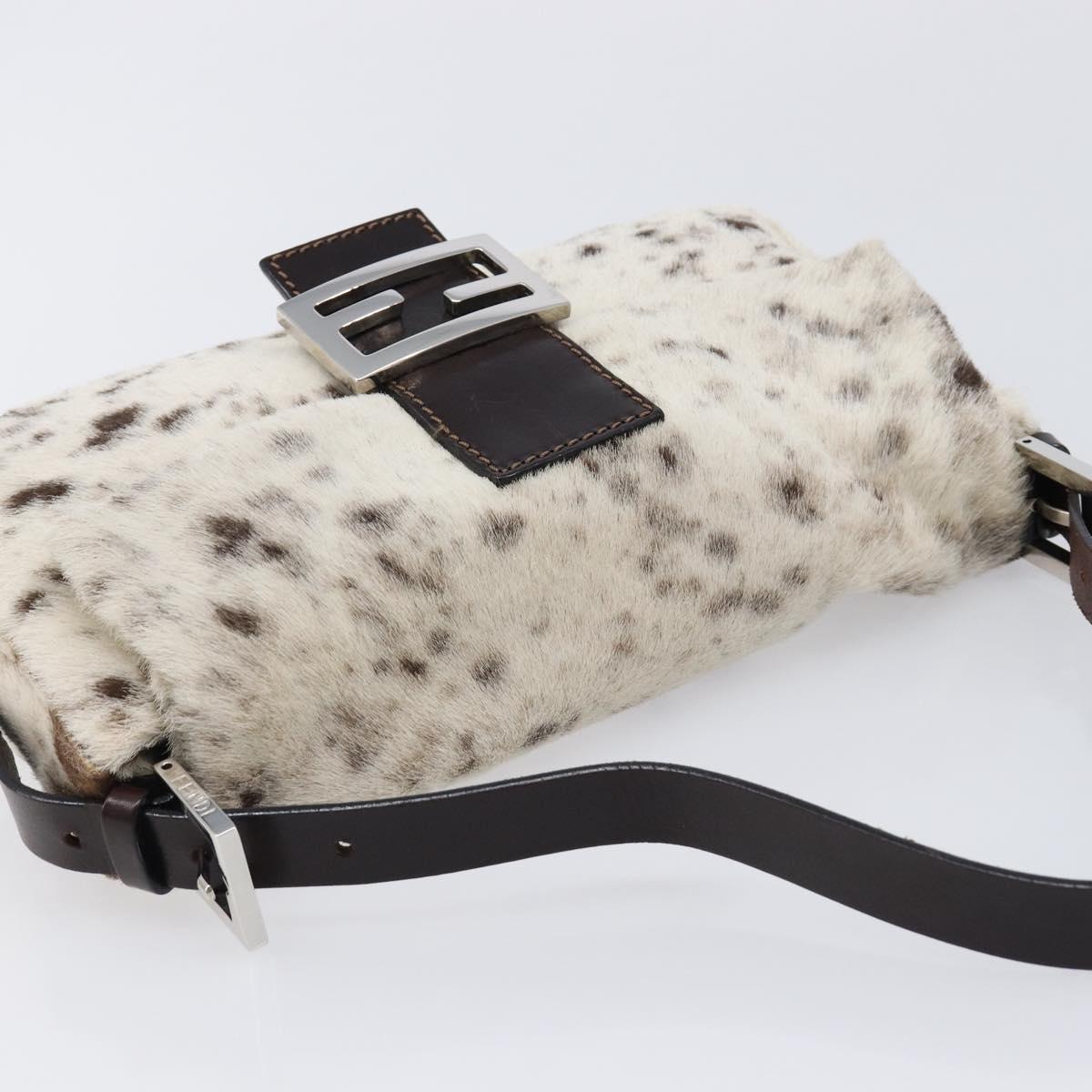FENDI Mamma Baguette Shoulder Bag Harako leather Ivory Silver Auth 211390SAM