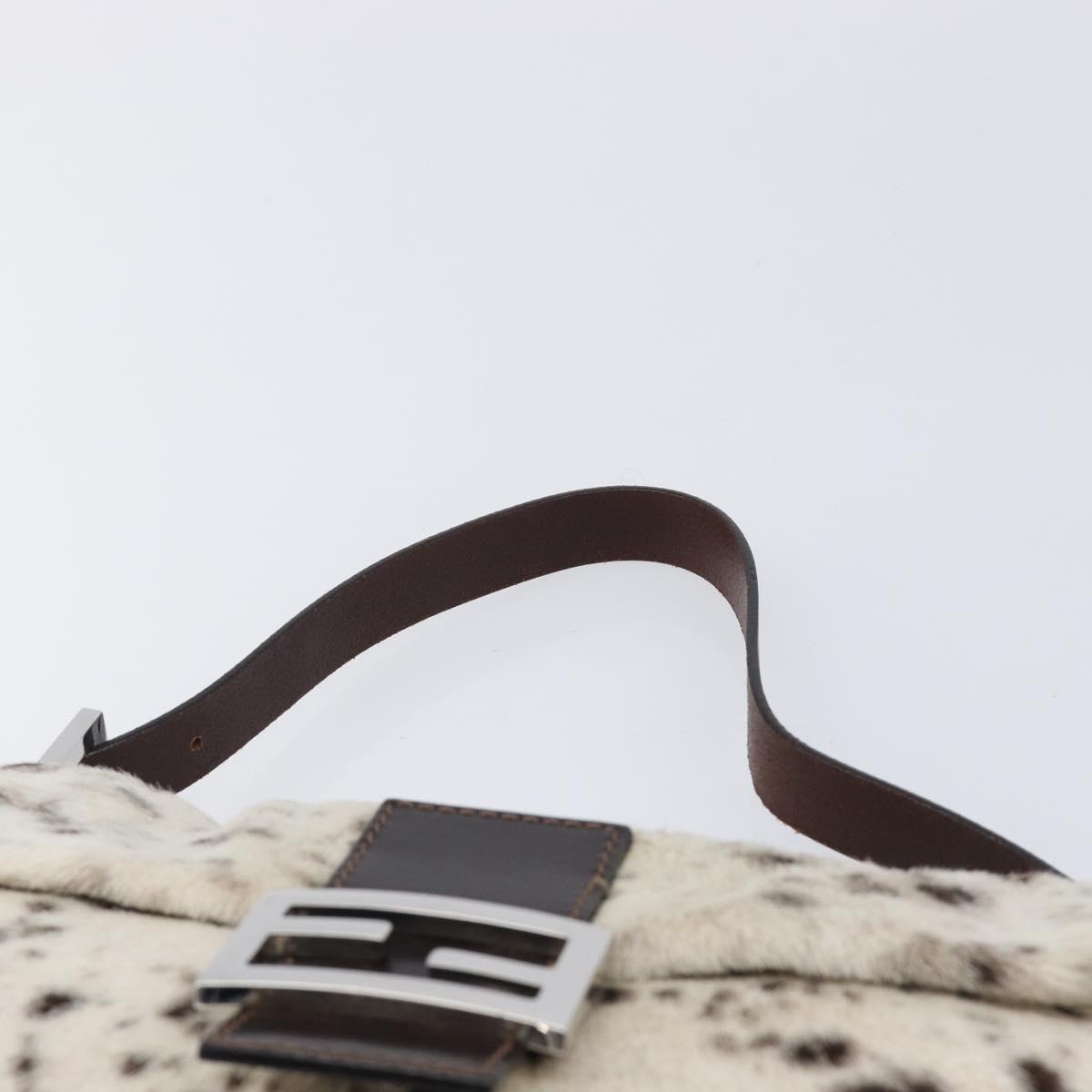 FENDI Mamma Baguette Shoulder Bag Harako leather Ivory Silver Auth 211390SAM