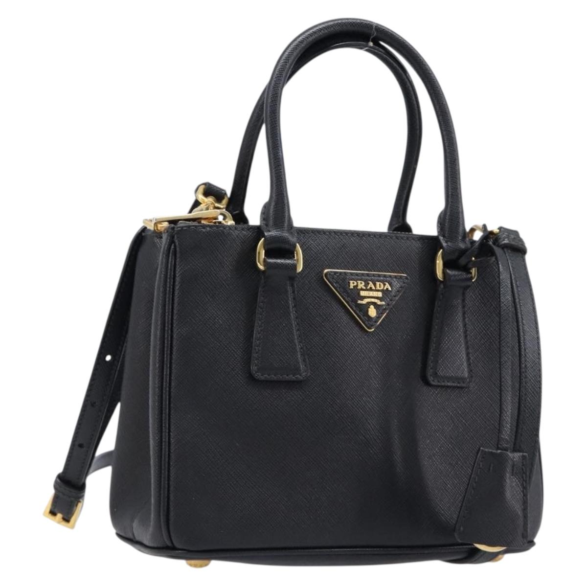 PRADA Hand Bag Safiano Leather 2way Black Gold Auth 211393V