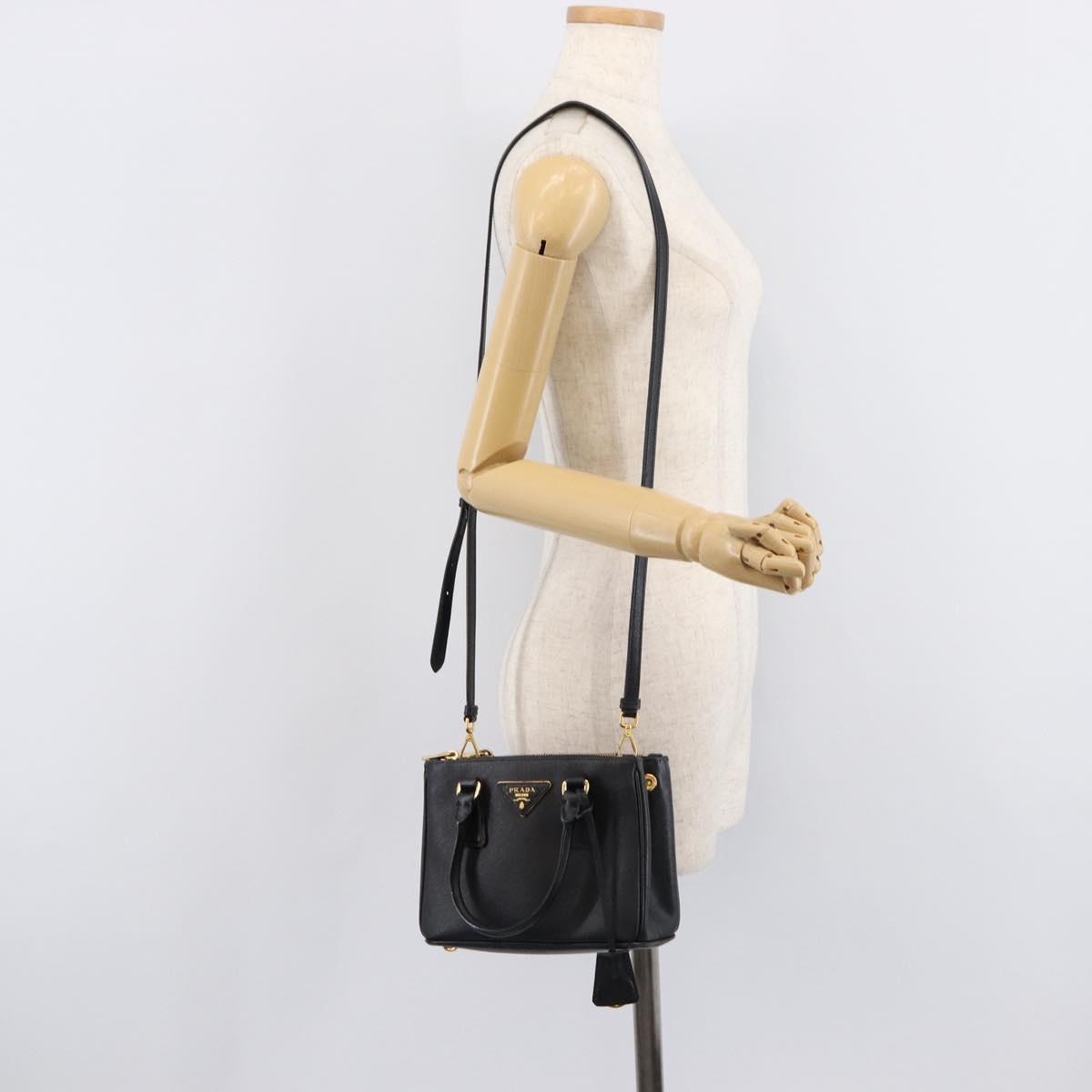 PRADA Hand Bag Safiano Leather 2way Black Gold Auth 211393V