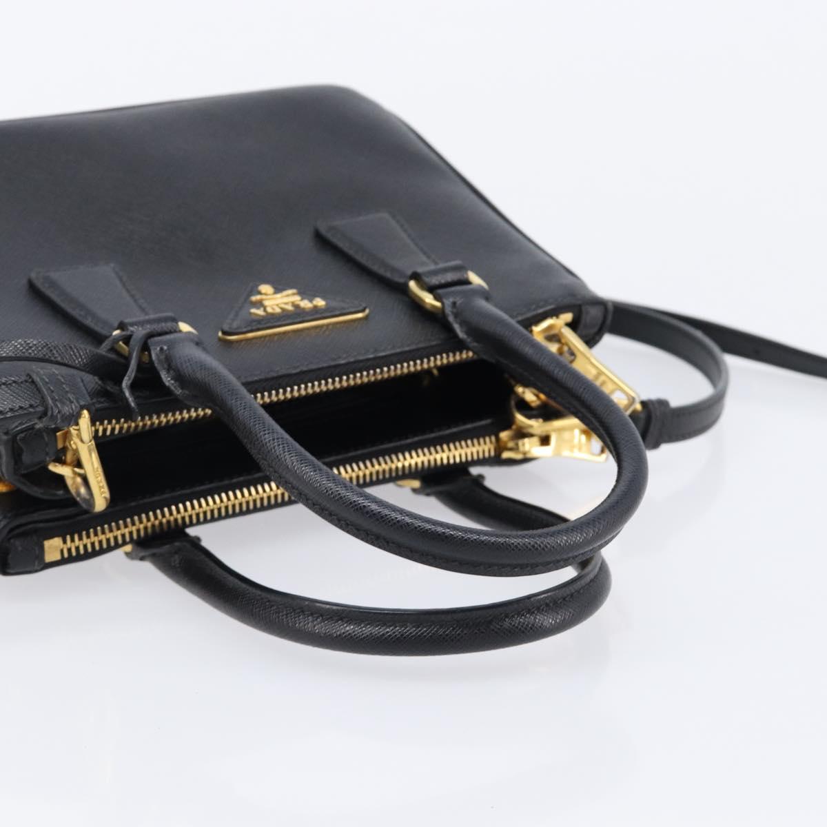 PRADA Hand Bag Safiano Leather 2way Black Gold Auth 211393V
