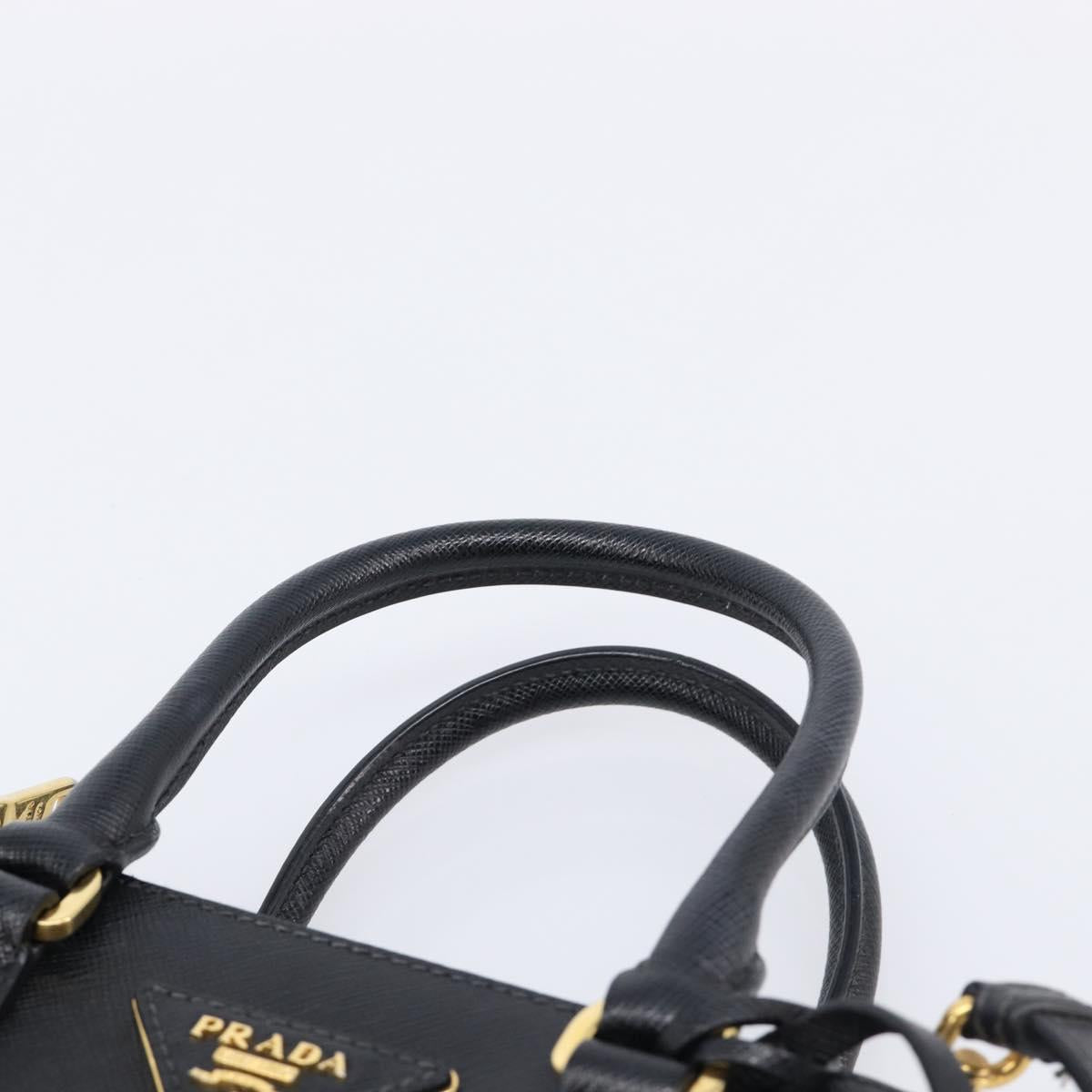 PRADA Hand Bag Safiano Leather 2way Black Gold Auth 211393V
