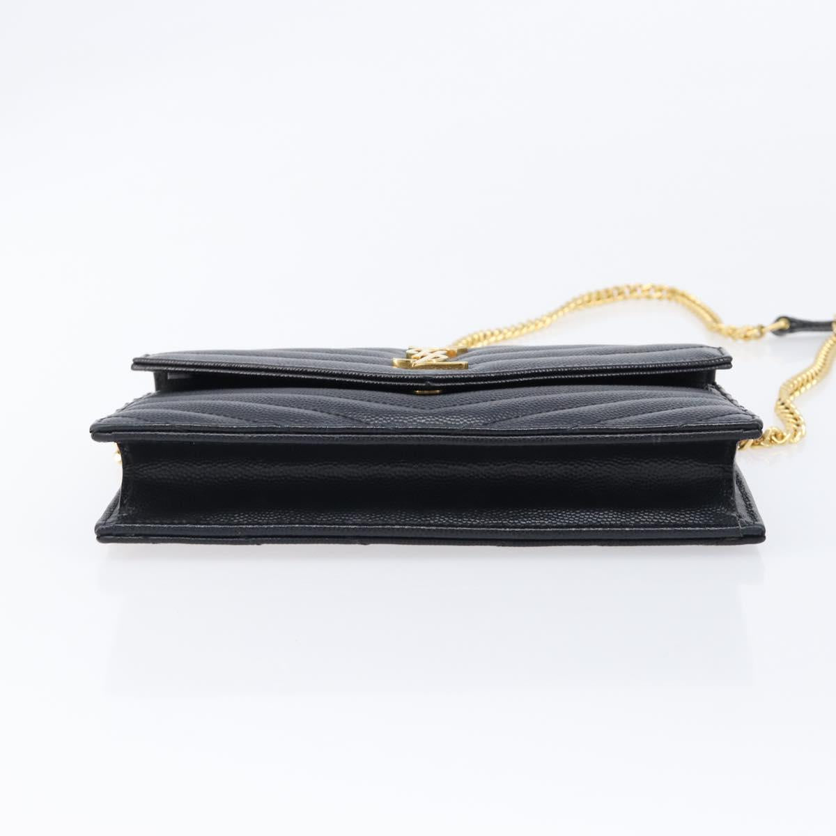 Saint Laurent Chain Shoulder Bag Leather Black Gold 393953 Auth 211431M