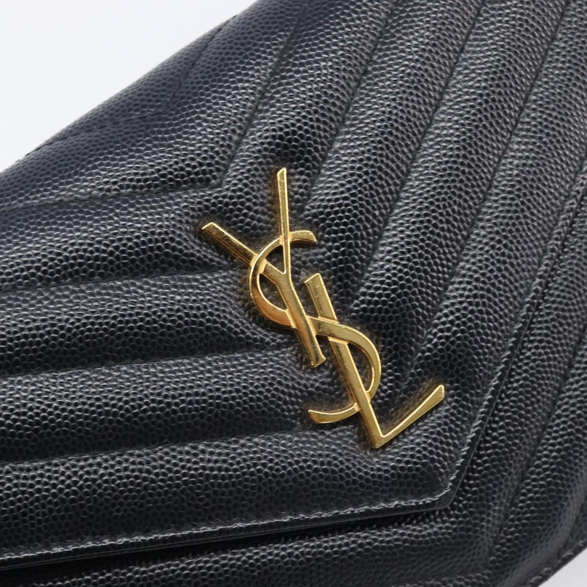 Saint Laurent Chain Shoulder Bag Leather Black Gold 393953 Auth 211431M