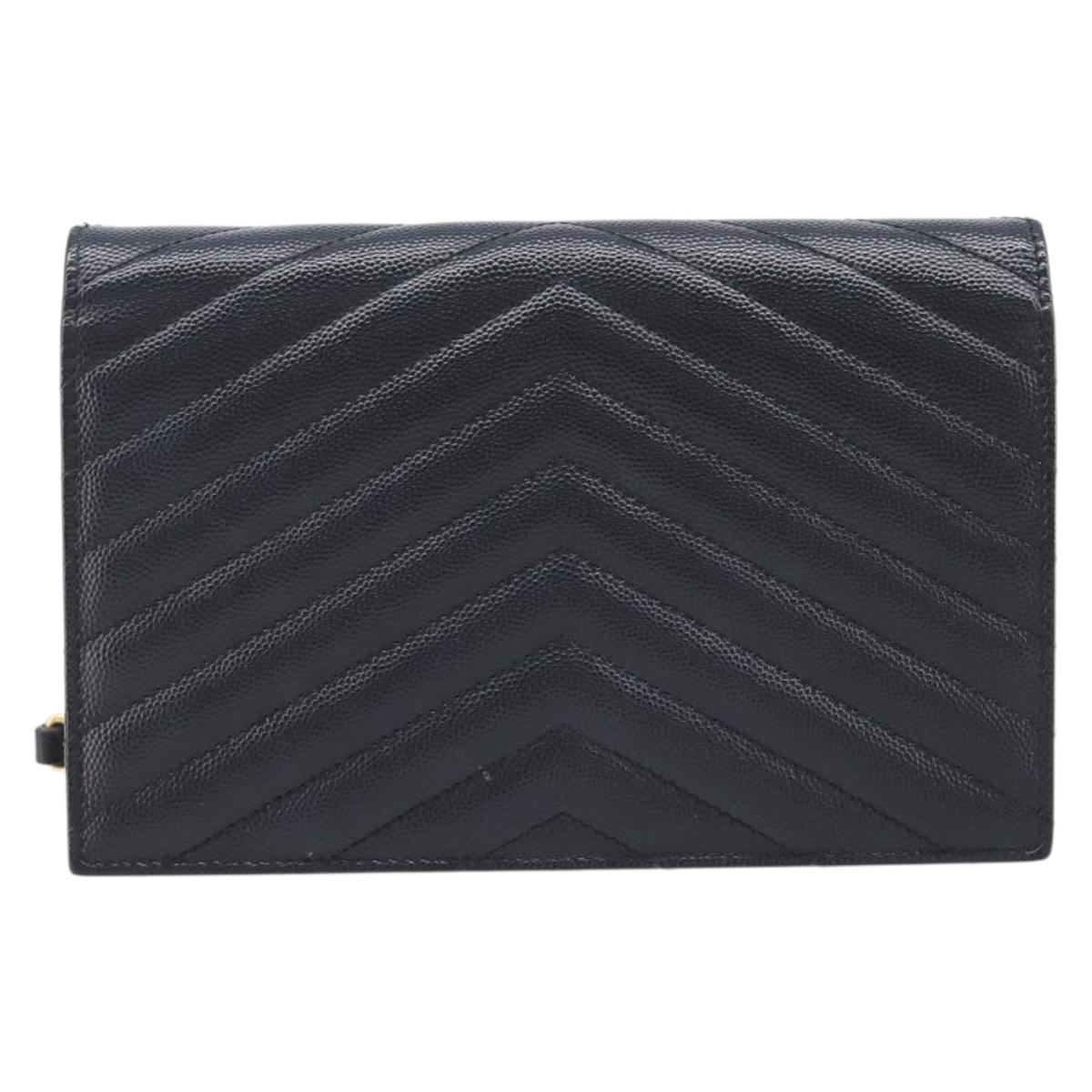 Saint Laurent Chain Shoulder Bag Leather Black Gold 393953 Auth 211431M