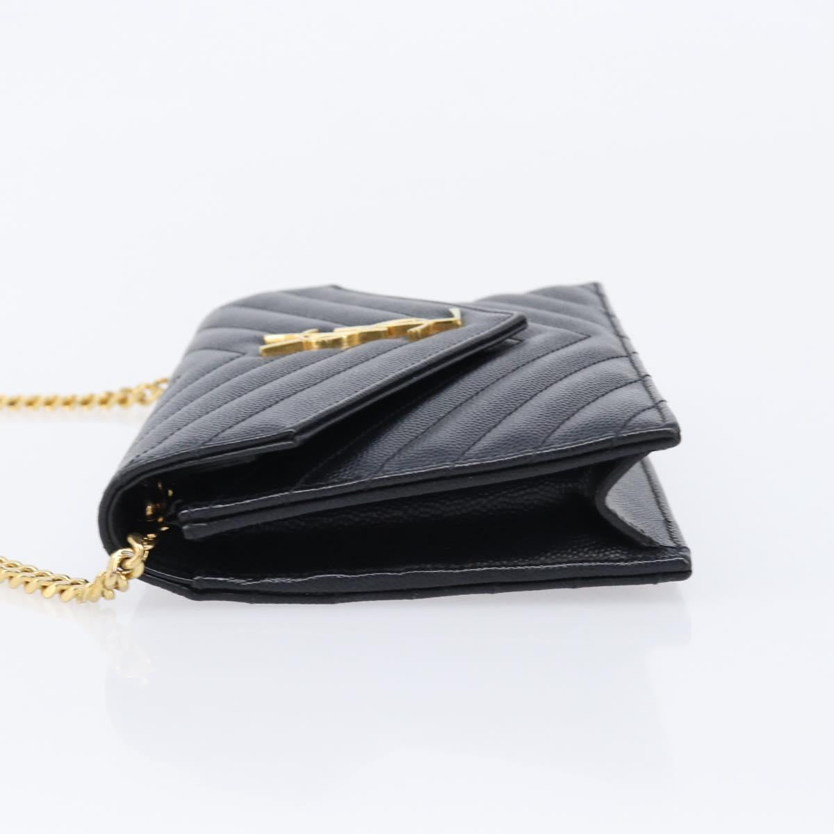 Saint Laurent Chain Shoulder Bag Leather Black Gold 393953 Auth 211431M