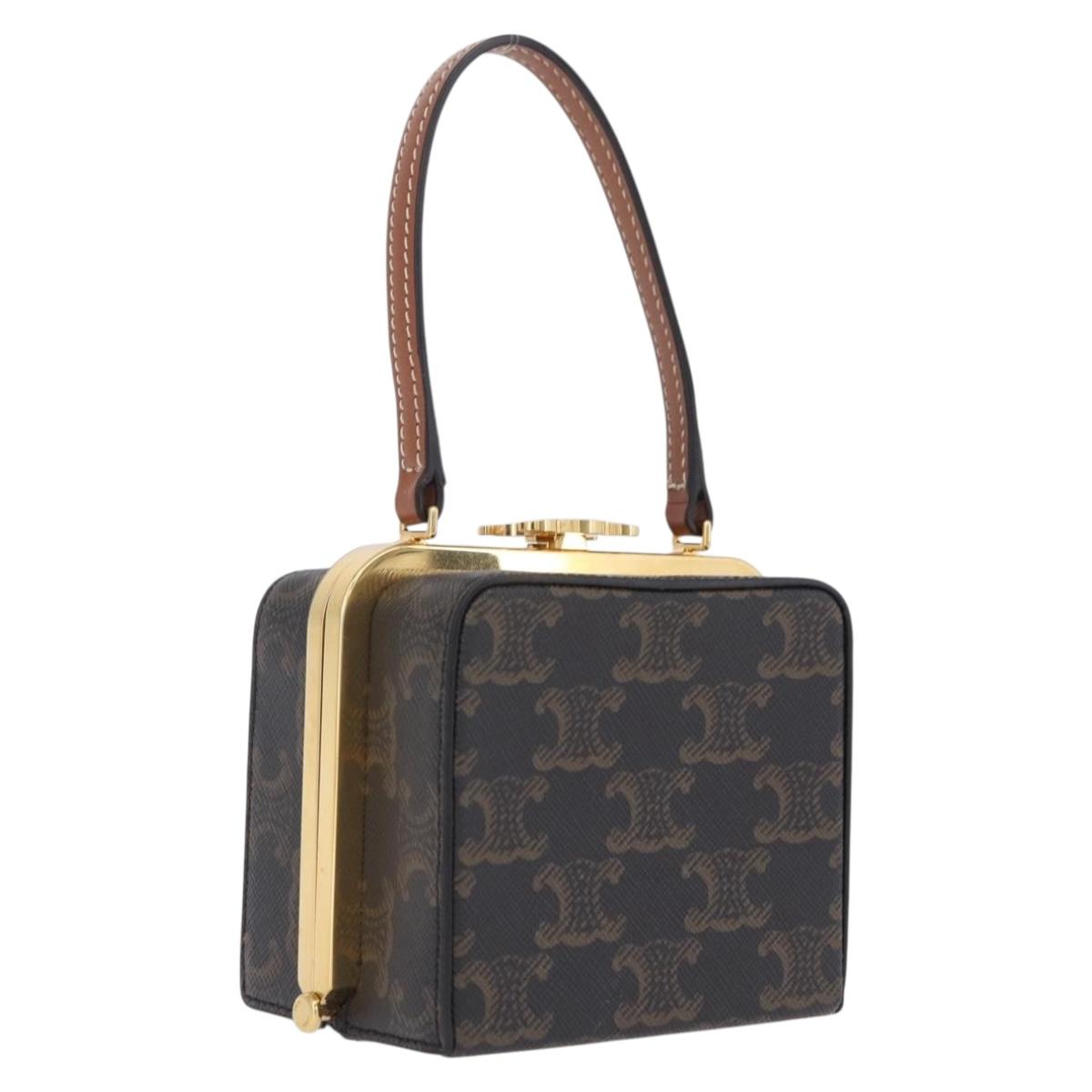 CELINE Macadam Canvas Triomphe Minodiere Hand Bag PVC Black Gold Auth 211460M