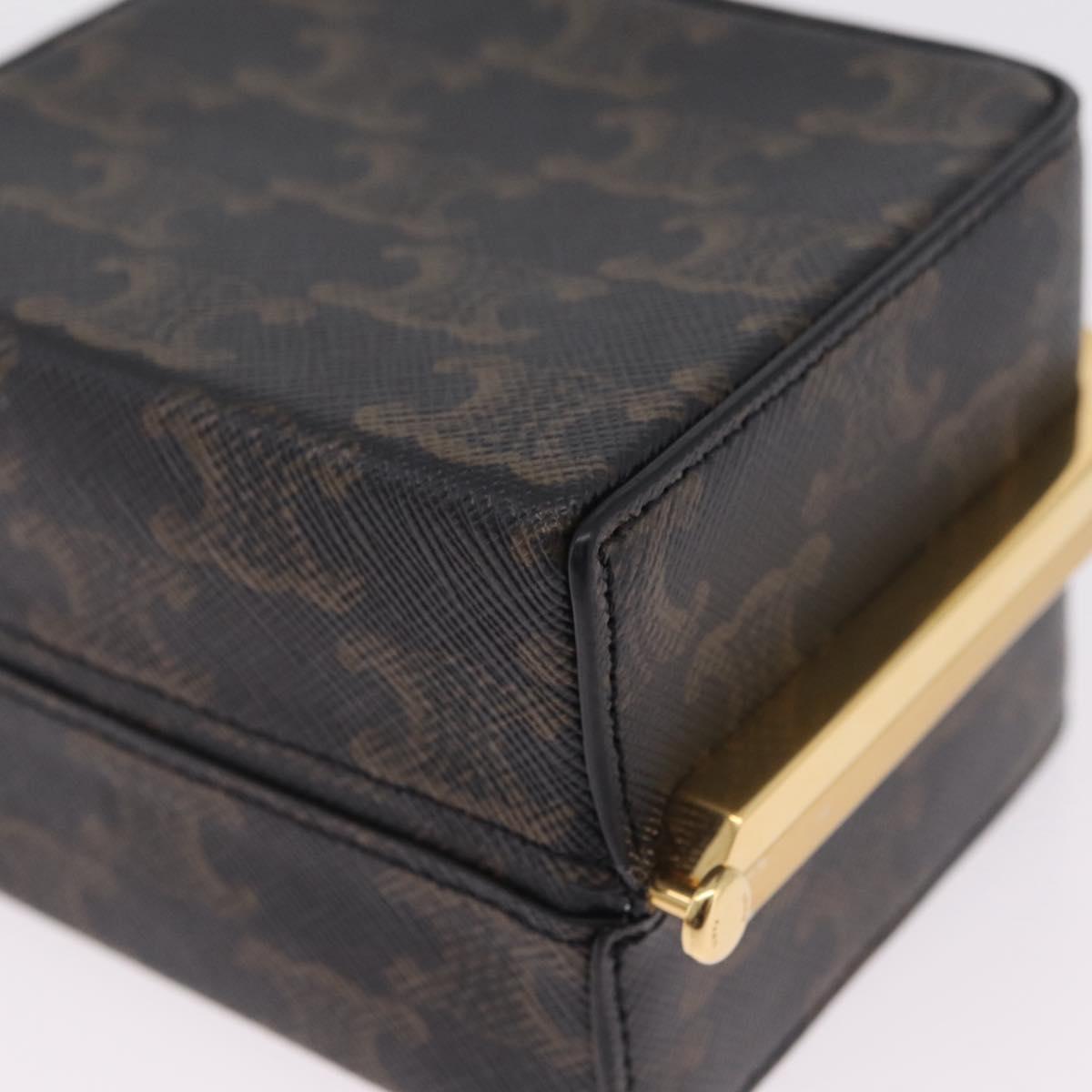 CELINE Macadam Canvas Triomphe Minodiere Hand Bag PVC Black Gold Auth 211460M