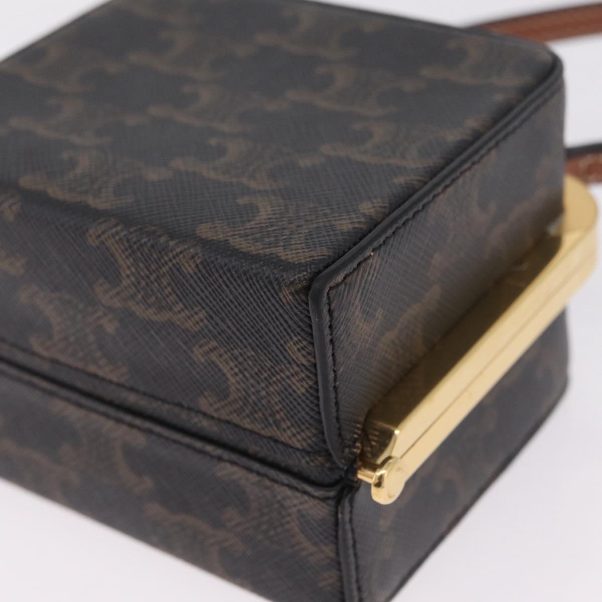 CELINE Macadam Canvas Triomphe Minodiere Hand Bag PVC Black Gold Auth 211460M