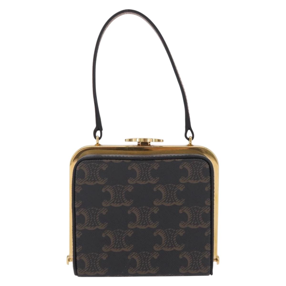 CELINE Macadam Canvas Triomphe Minodiere Hand Bag PVC Black Gold Auth 211460M
