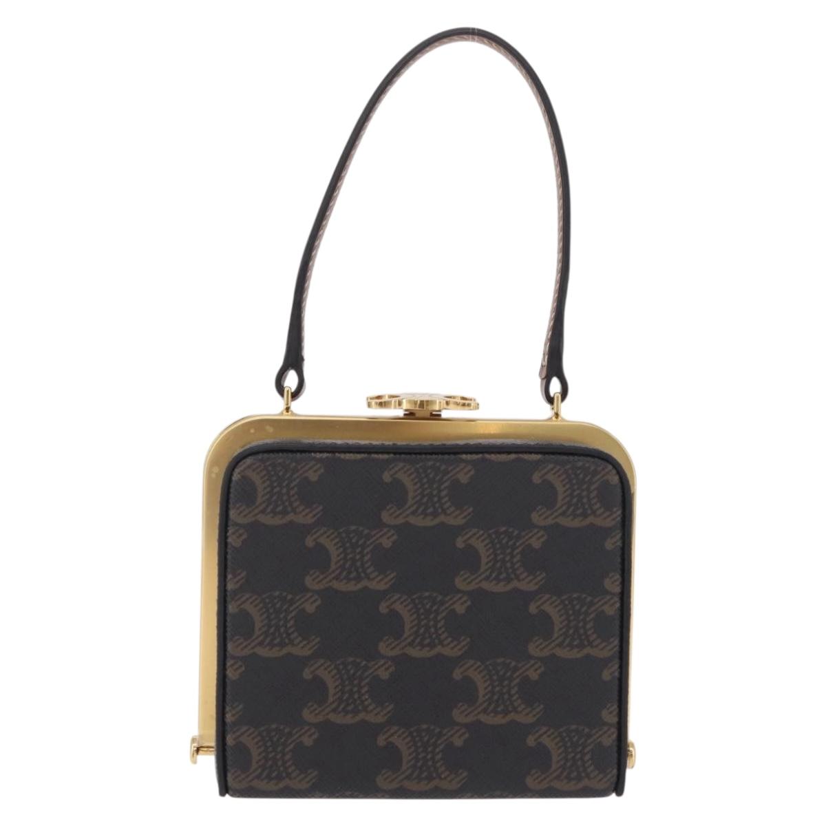 CELINE Macadam Canvas Triomphe Minodiere Hand Bag PVC Black Gold Auth 211460M