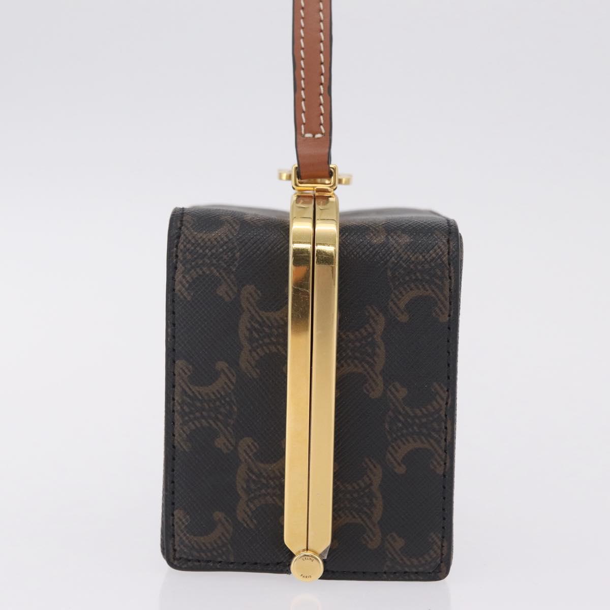 CELINE Macadam Canvas Triomphe Minodiere Hand Bag PVC Black Gold Auth 211460M