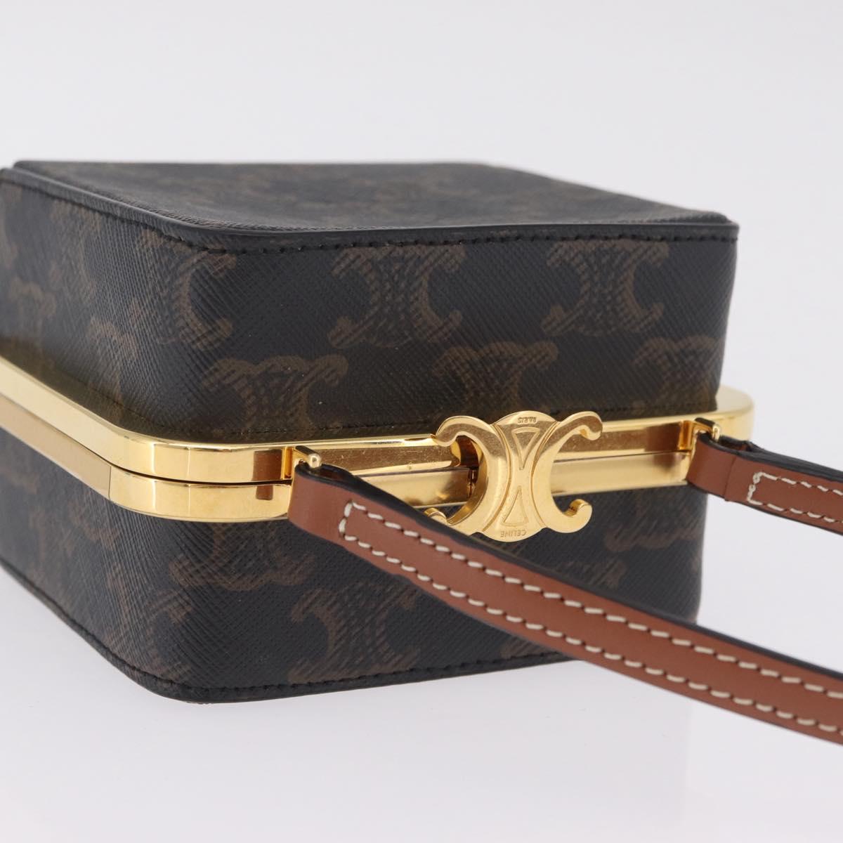 CELINE Macadam Canvas Triomphe Minodiere Hand Bag PVC Black Gold Auth 211460M
