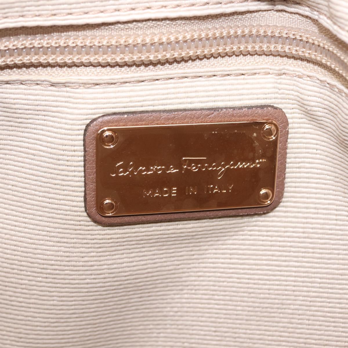 Salvatore Ferragamo Gancini Shoulder Bag Nylon Beige Gold Tone Auth 211464V