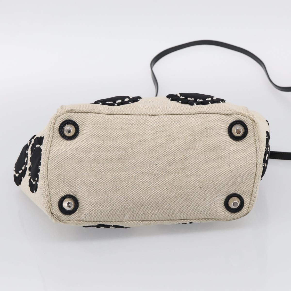 PRADA Hand Bag Canvas Denim 2way Beige Silver Auth 211465A