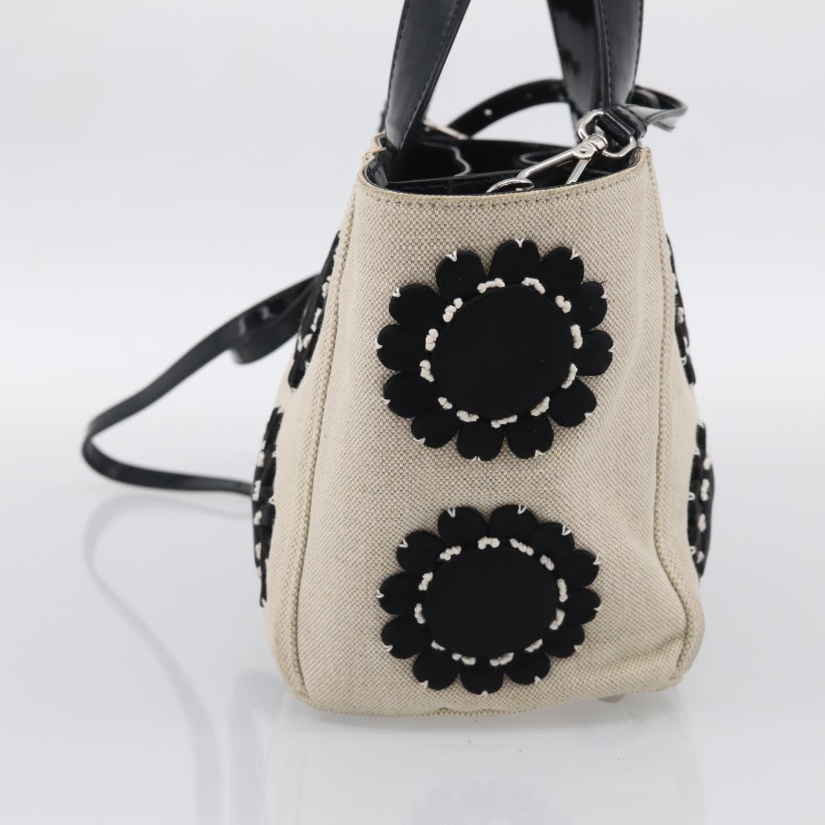 PRADA Hand Bag Canvas Denim 2way Beige Silver Auth 211465A