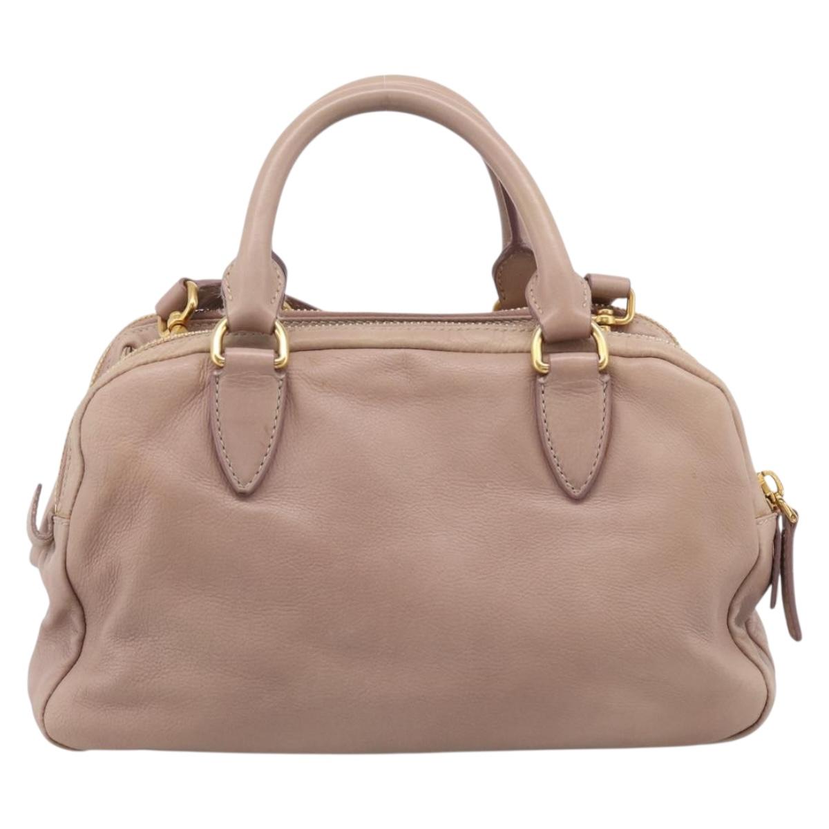 Miu Miu Hand Bag Leather 2way Pink Gold Auth 211467V
