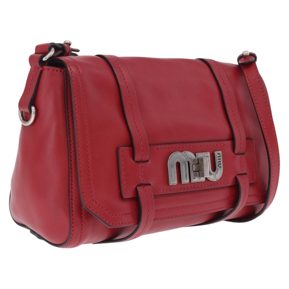Miu Miu Shoulder Bag Leather Red Silver Auth 211468V