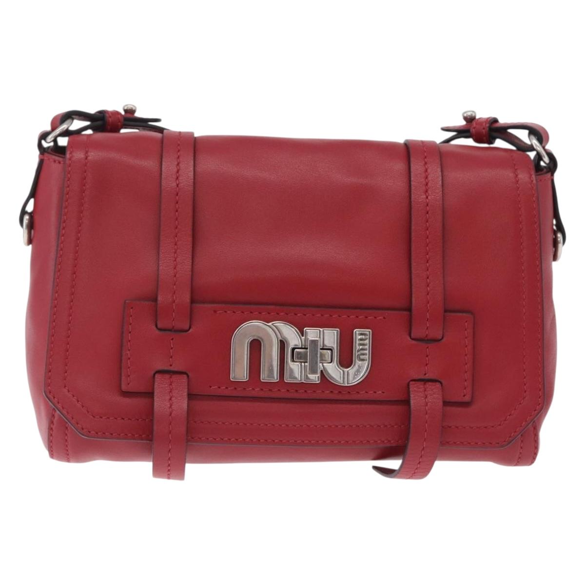 Miu Miu Shoulder Bag Leather Red Silver Auth 211468V