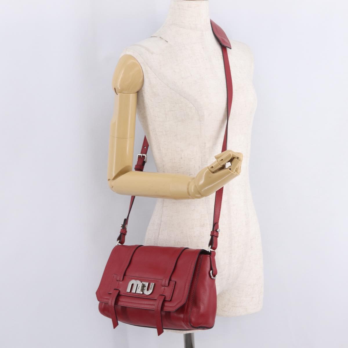Miu Miu Shoulder Bag Leather Red Silver Auth 211468V