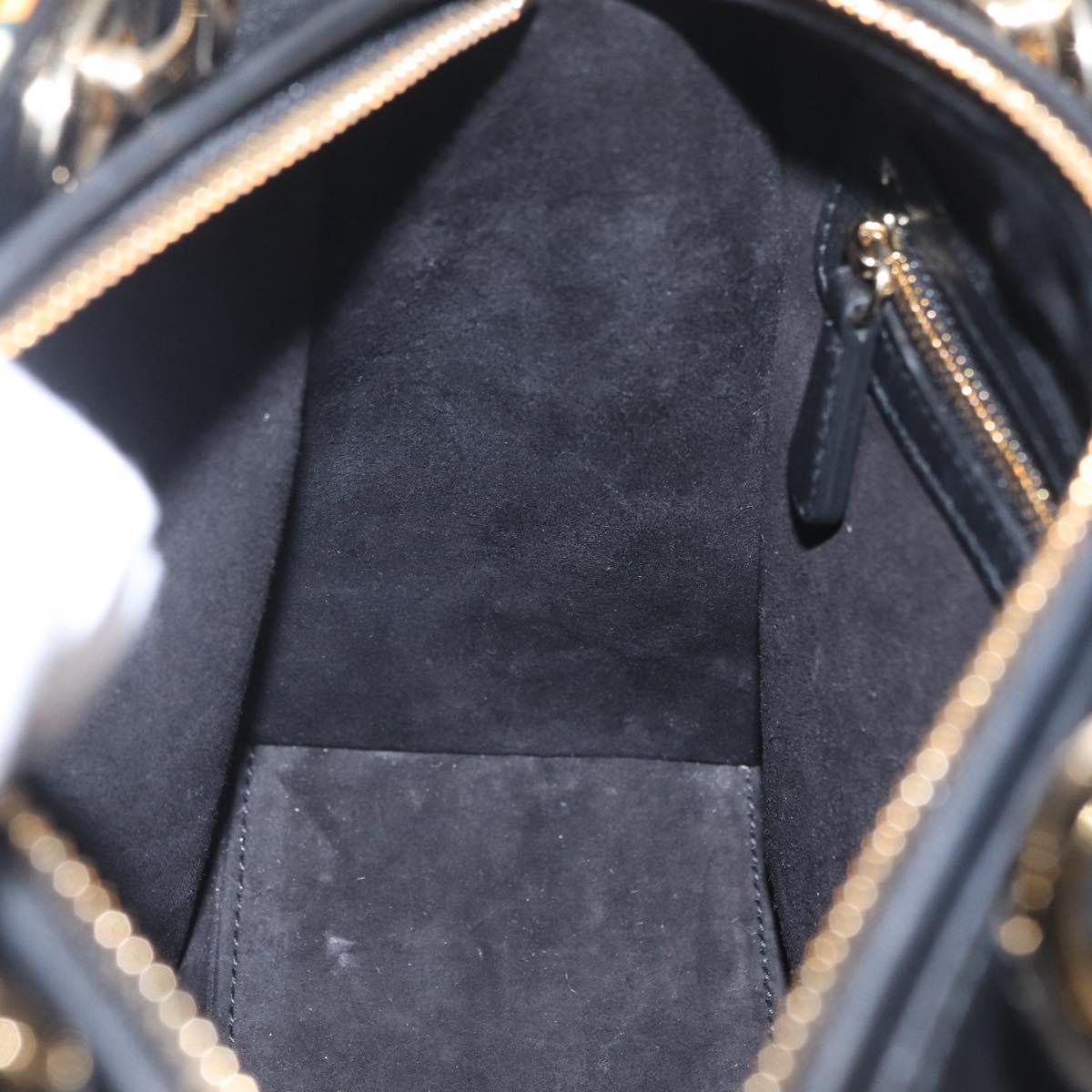 Christian Dior Lady Dior Hand Bag Leather 2way Black Gold Tone Auth 211470SM