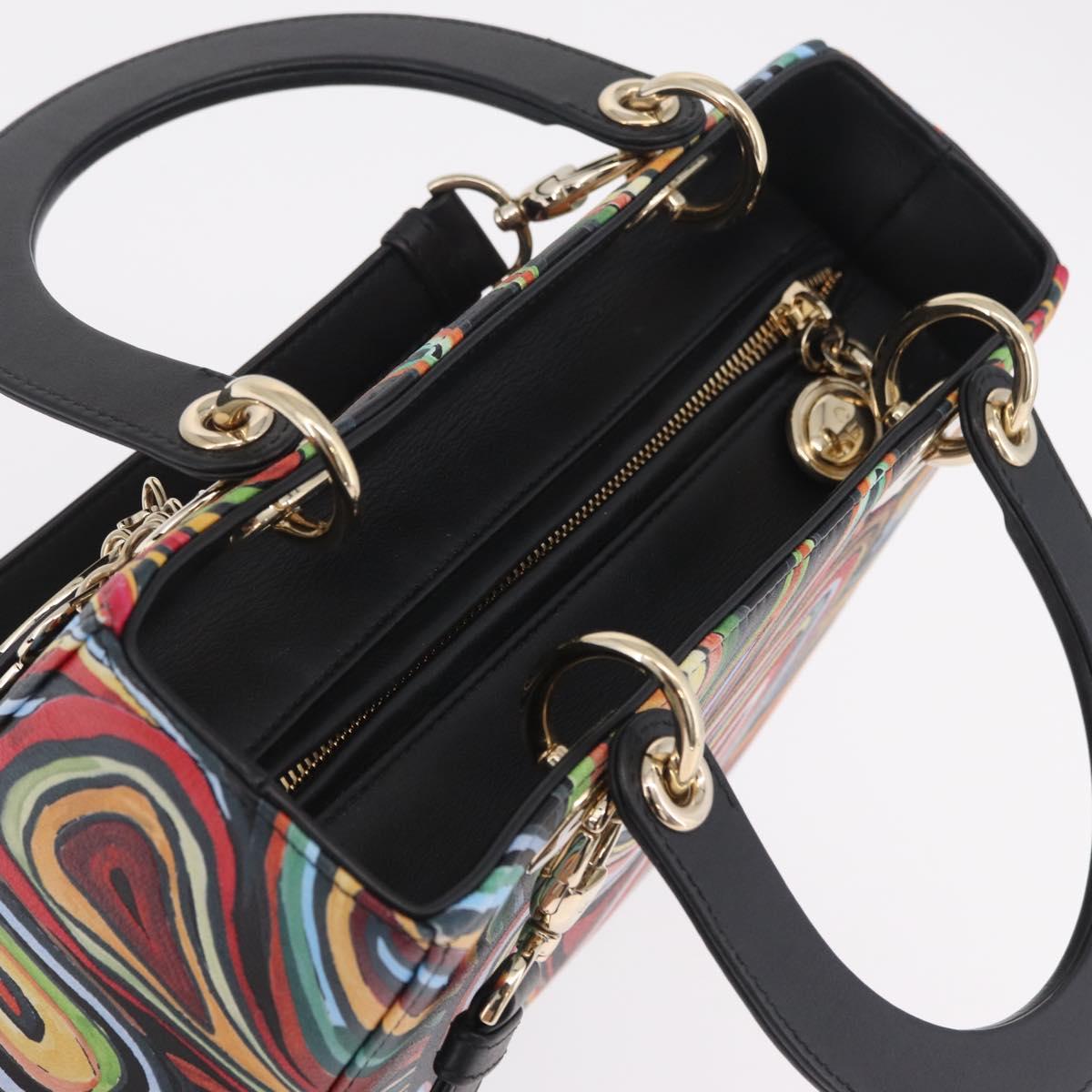 Christian Dior Lady Dior Hand Bag Leather 2way Black Gold Tone Auth 211470SM