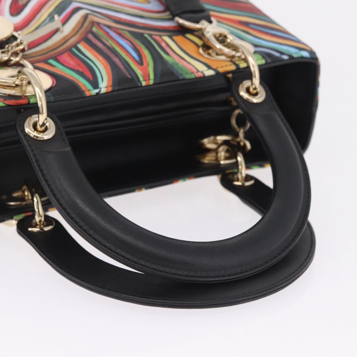Christian Dior Lady Dior Hand Bag Leather 2way Black Gold Tone Auth 211470SM