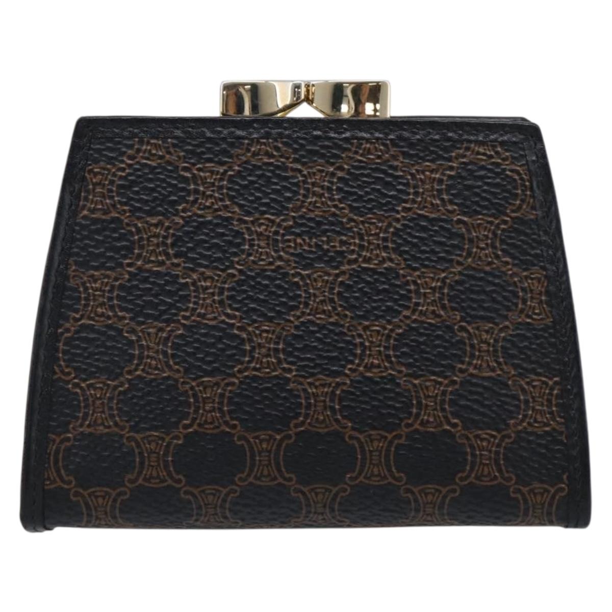 CELINE Macadam Canvas Coin Purse Black Gold Auth 211472A