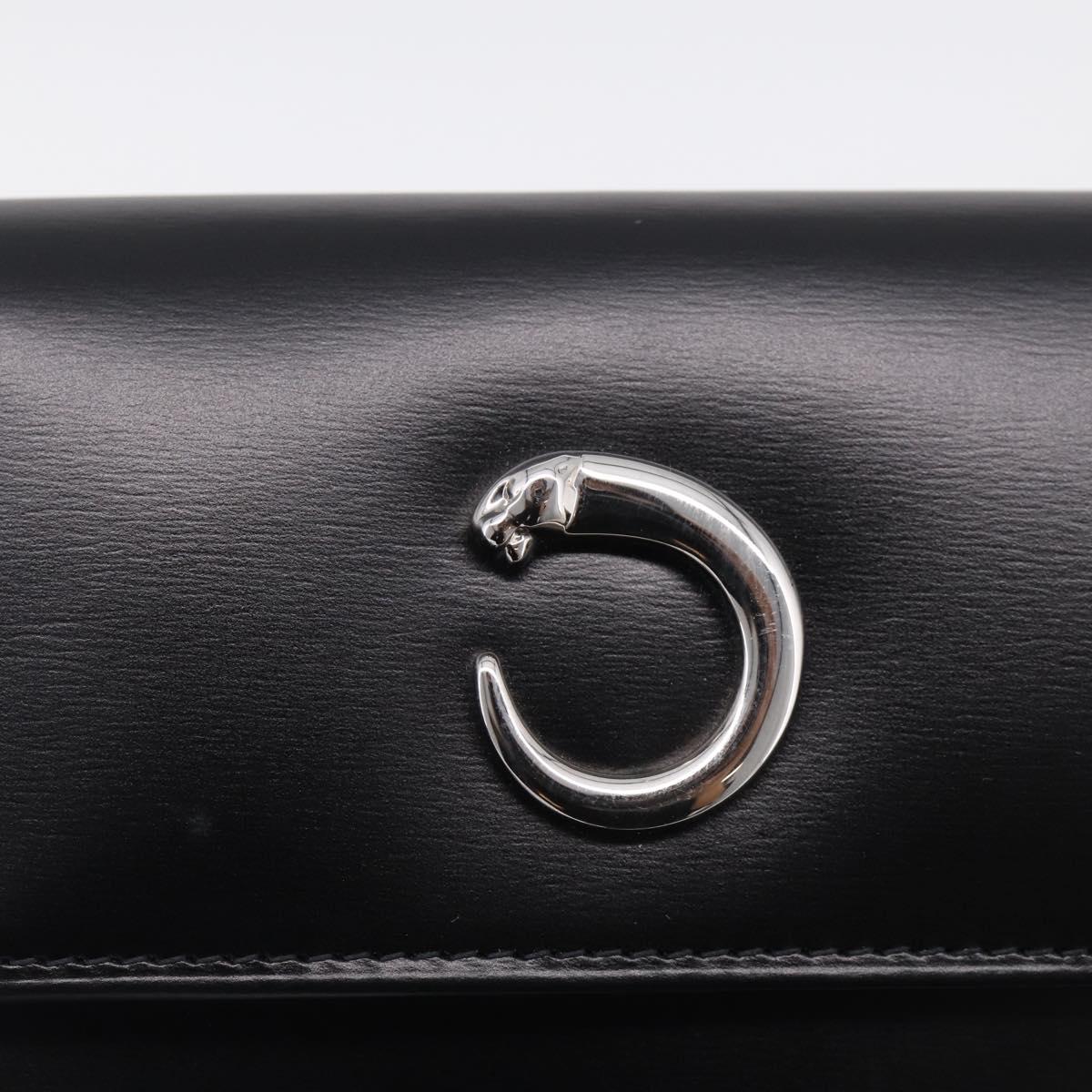 Cartier PANTHERE Wallet Leather Black Silver Auth 211473A