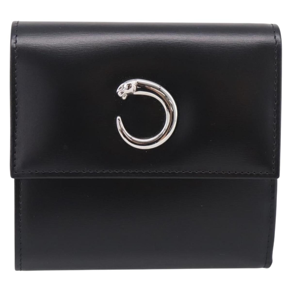 Cartier PANTHERE Wallet Leather Black Silver Auth 211473A