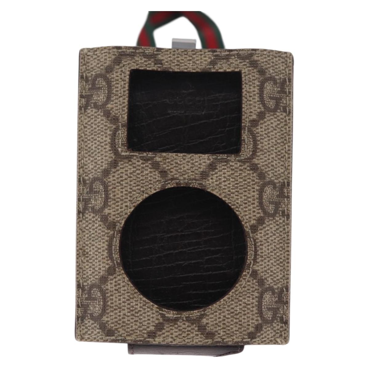 GUCCI GG Supreme Web Sherry Line iPod Case Neck Strap PVC Beige Gold Auth 211474