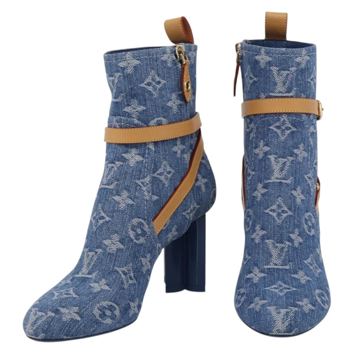 LOUIS VUITTON Monogram Denim Boots 37 Blue LV Auth 211475M