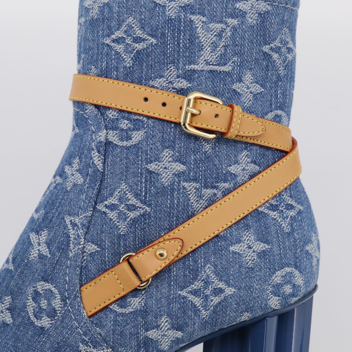LOUIS VUITTON Monogram Denim Boots 37 Blue LV Auth 211475M