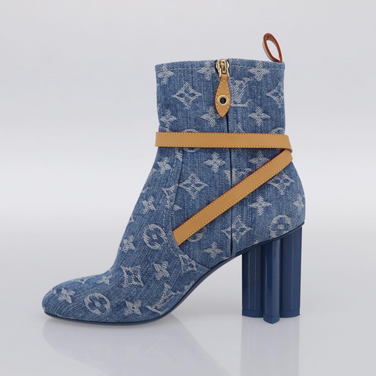 LOUIS VUITTON Monogram Denim Boots 37 Blue LV Auth 211475M